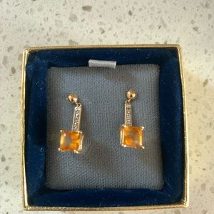 LIKE NEW, 10K  Gold Citrine W/Diamonds Earrings